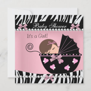 Invitation Baby shower mignon bébé fille rose Zèbre Imprimer