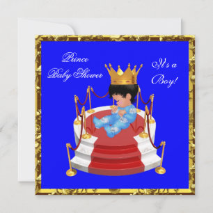 Invitation Baby Shower Mignon Couronne Bleue Or Garçon Prince