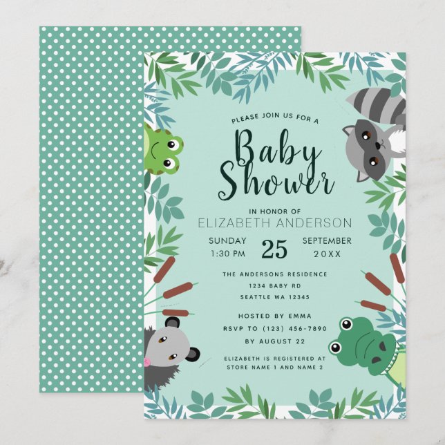Invitation Baby shower mignon critère marécage (Devant / Derrière)