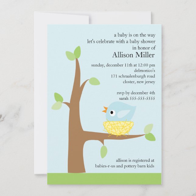 Invitation Baby shower mignon de bébé de nid d'oiseau (Devant)