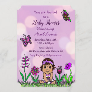 Invitation Baby shower mignon de bébé violet à main