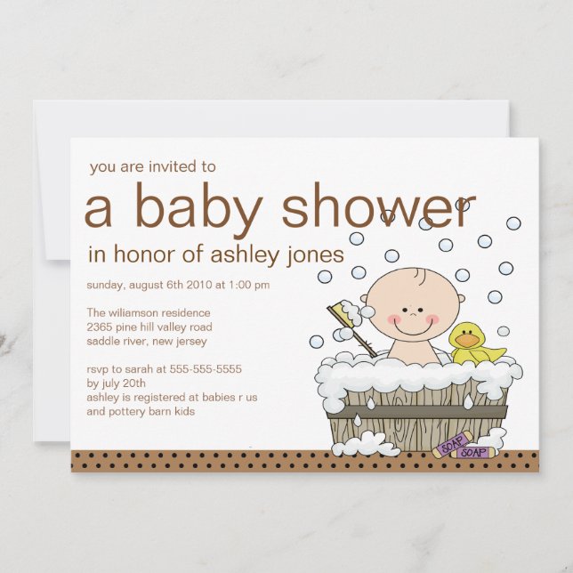 Invitation Baby shower mignon de garçon de baquet de bébé (Devant)