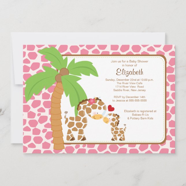 Invitation Baby shower mignon de maman et de bébé de girafe (Devant)
