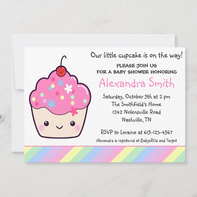 Invitation Baby shower mignon de petit gâteau (Devant)