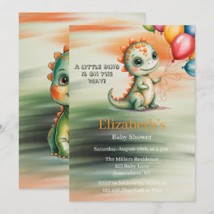 Invitation Baby-Shower Mignon Dinosaure Aquarelle