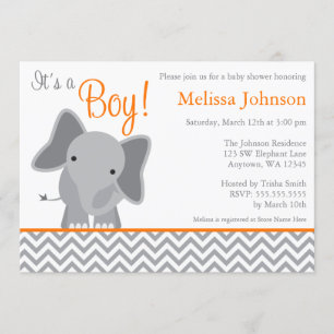 Invitation Baby shower mignon d'orange de Chevron d'éléphant