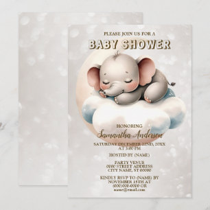 Invitation Baby Shower Mignon Éléphant Bébé Endormi Beau