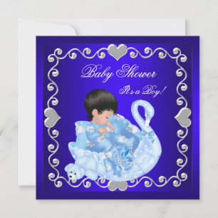 Invitation Baby shower mignon Garçon Bébé royal Blue Swan