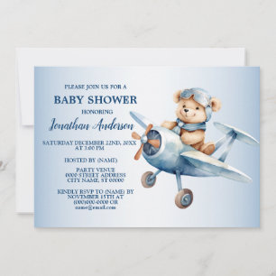 Invitation Baby shower mignon Happy Blue Oear Pilote belle