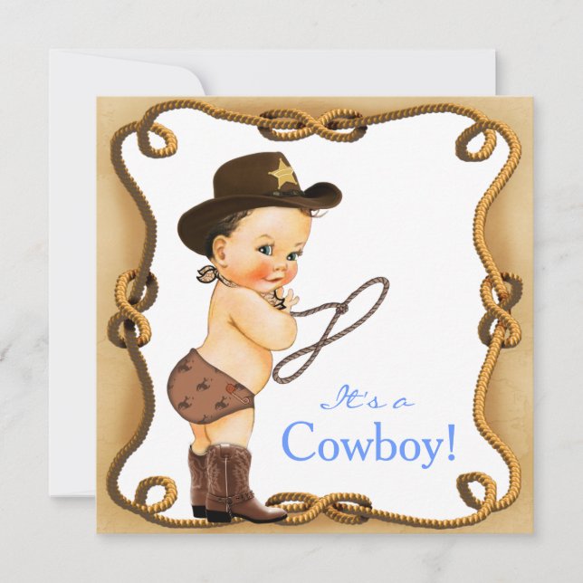 Invitation Baby shower mignon Little Cowboy (Devant)