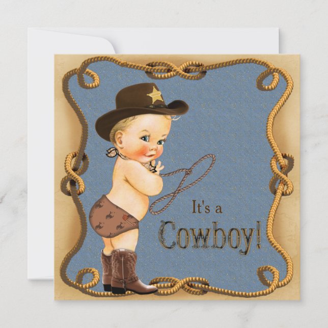 Invitation Baby shower mignon Little Cowboy (Devant)