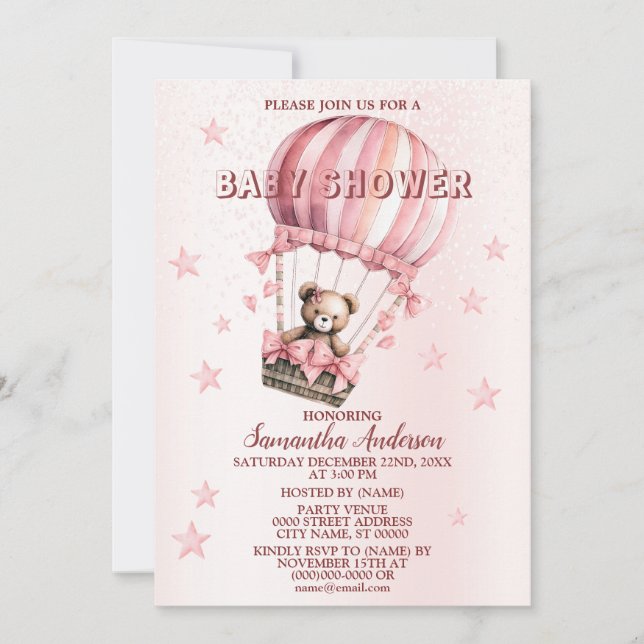 Invitation Baby shower mignon Ours En Teddy Rose Chaud (Devant)