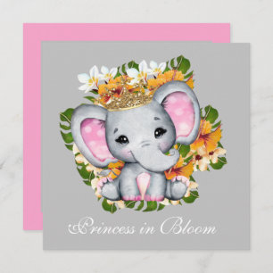 Invitation baby shower mignon Princesse fleur éléphant