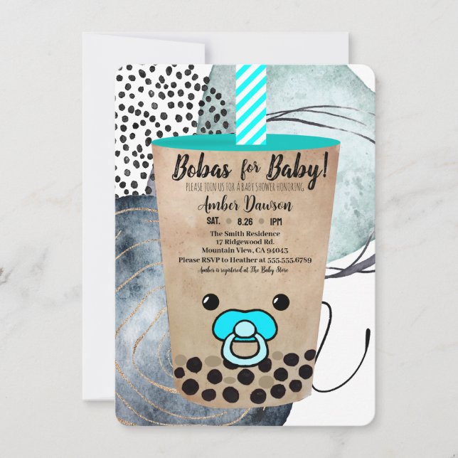 Invitation Baby Shower Mignon Thè aux Perles à l'Aquarelle po (Devant)