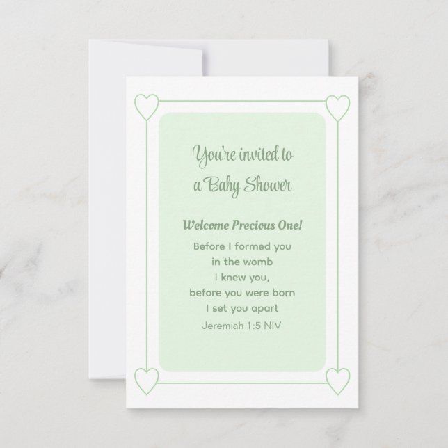 Invitation Baby shower mignon Vert doux Chrétien simple (Devant)