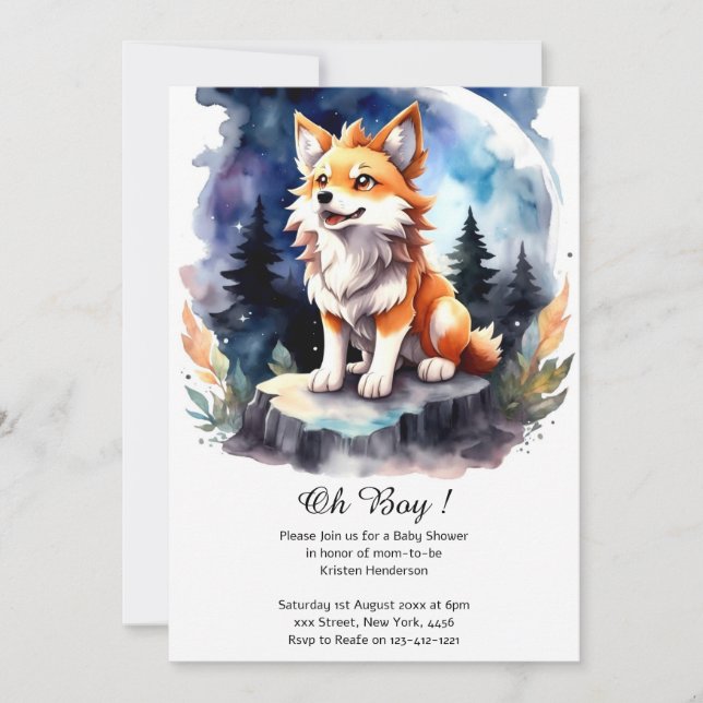 Invitation Baby shower mignon Wolf Pup (Devant)