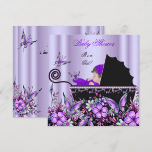 Invitation Baby Shower Mignonne Bébé Fille Papillon Violet 3