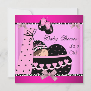 Invitation Baby shower mignonne bébé fille rose vache Imprime
