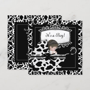 Invitation Baby shower mignonne Bébé Pram Vache Noir Blanc