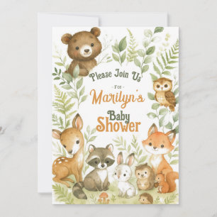 Invitation Baby shower mignonne Bois Bébé Animaux
