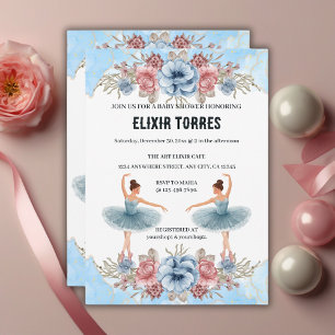 Invitation Baby Shower Mignonne Danseuse de Ballet Florale Aq