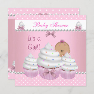 Invitation Baby shower mignonne fille Cupcake rose saupoudrer