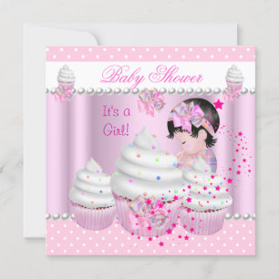 Invitation Baby shower mignonne fille Cupcake rose saupoudrer