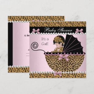 Invitation Baby Shower Mignonne Fille Rose Arc Léopard