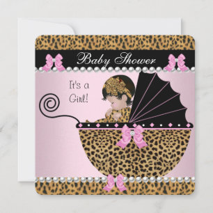 Invitation Baby Shower Mignonne Fille Rose Léopard Arc 2
