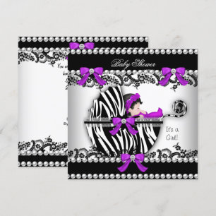 Invitation Baby shower mignonne fille Zebra Pram Pearl 3