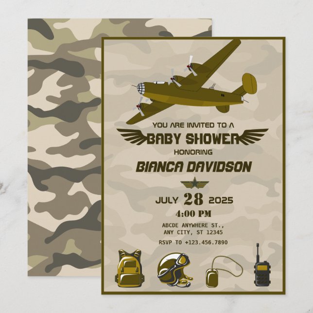 Invitation Baby shower militaire (Devant / Derrière)