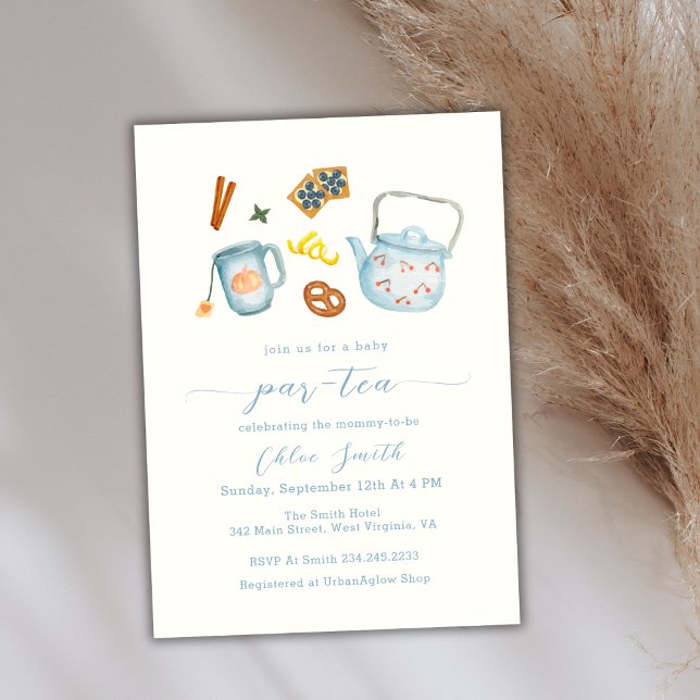 Invitation Baby shower minimal de demi-thé à l'aquarelle (Minimal Watercolor Par-Tea Baby Shower Invitation)