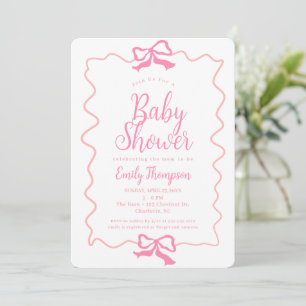 Invitation Baby shower minimal pour fille Doodle Rose Coquett