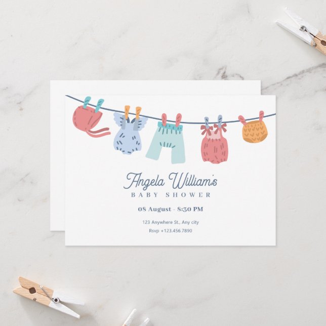 Invitation Baby shower minimaliste (Devant/Arrière en situation)