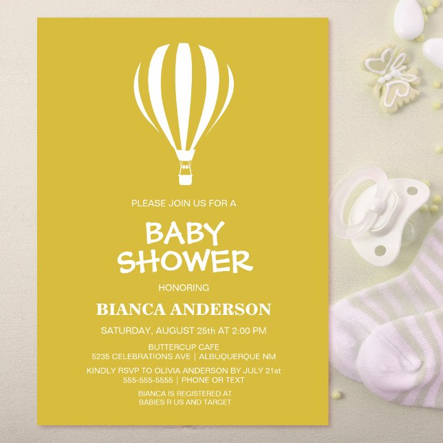 Invitation Baby shower minimaliste à air chaud or (Créateur téléchargé)