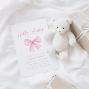 Invitation Baby shower minimaliste Aquarelle rose Bow