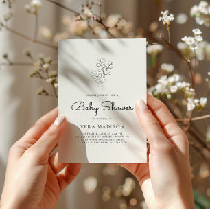 Invitation Baby shower minimaliste blanc