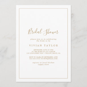 Invitation Baby Shower Minimaliste Calligraphié en Or