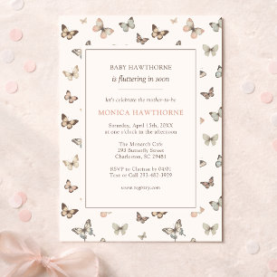 Invitation Baby-shower minimaliste chic papillon aquarelle