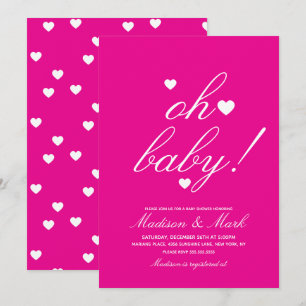 Invitation Baby-Shower Minimaliste Cœurs Flottants Rose 