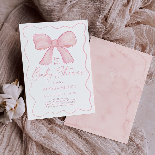 Invitation Baby shower minimaliste de fille de la cou rose (Créateur téléchargé)