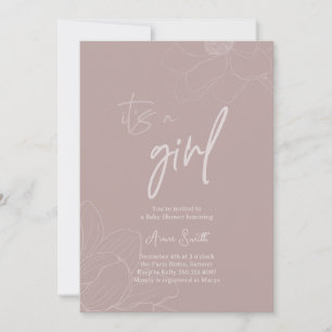 Invitation Baby shower minimaliste, Dusty Rose Baby Girl