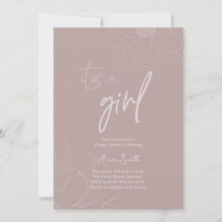 Invitation Baby shower minimaliste, Dusty Rose Baby Girl