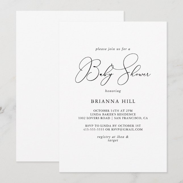 Invitation Baby shower minimaliste élégant (Devant / Derrière)