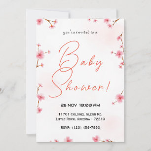 Invitation Baby shower minimaliste en fleur de cerise