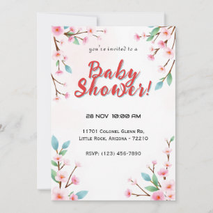 Invitation Baby shower minimaliste en fleur de cerise