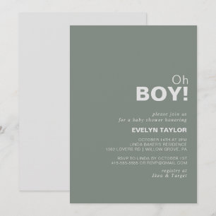 Invitation Baby shower minimaliste Formal Vert Oh Garçon