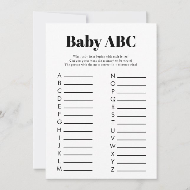 Invitation Baby shower minimaliste Jeu ABC (Devant)