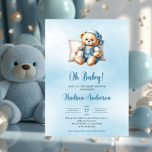 Invitation Baby shower minimaliste mignon garçon ours en pelu