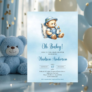 Invitation Baby shower minimaliste mignon garçon ours en pelu